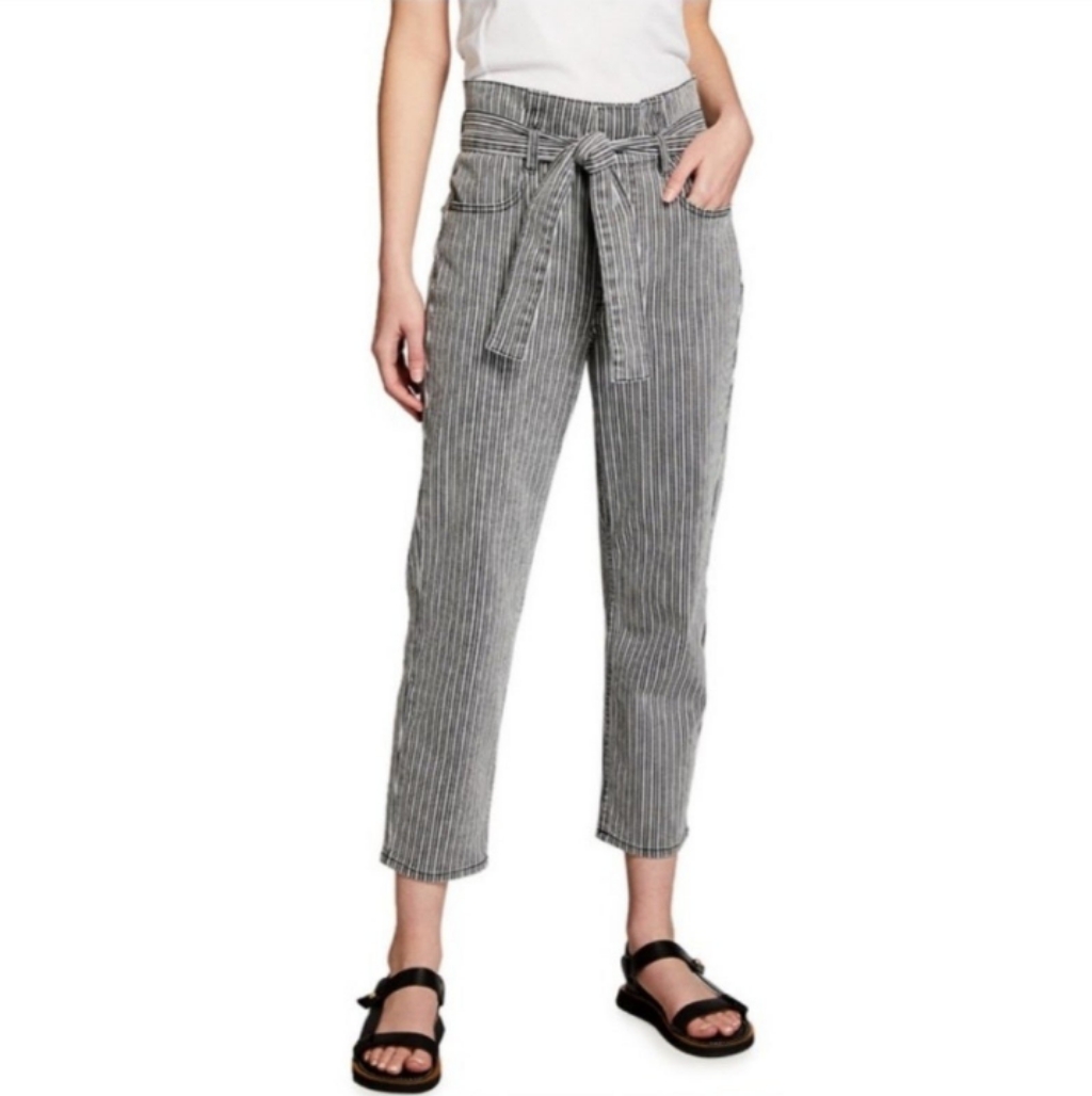 Nwt $278 Frame Striped Belted Pleated Pegged Stretch Jeans Size 28